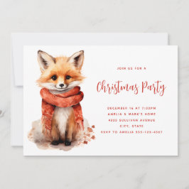 Invitation Cute Fox Pup in a Red Scarf Christmas