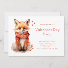 Invitation Cute Fox Pup in a Red Scarf Valentine's Day