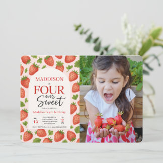 Invitation Cute fraise Four Ever Sweet 4e anniversaire Photo