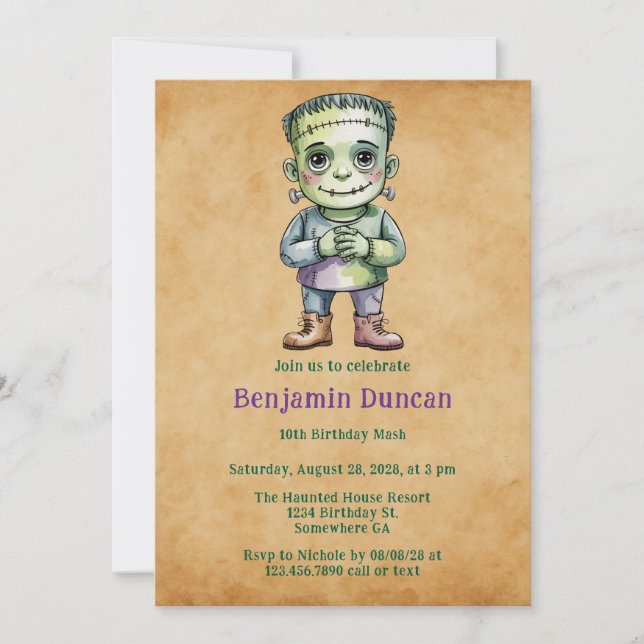 Invitation Cute Frankenstein Halloween Boy Birthday Mash (Devant)