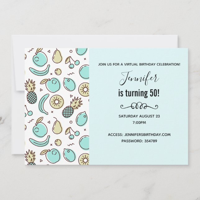 Invitation Cute Fruit Motif Summery Thème Virtual Anniversair (Devant)