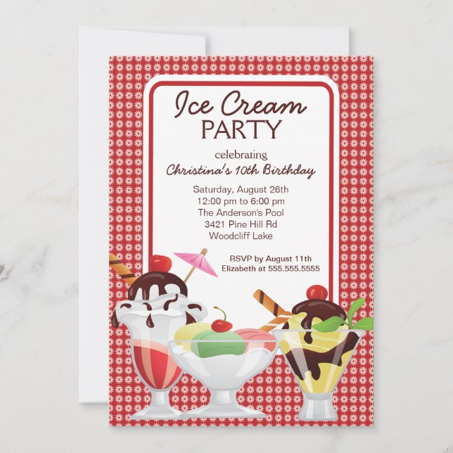 Invitation Cute Fun Glace Cream dimanche fête d'anniversaire (Devant)