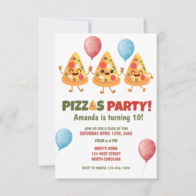 Invitation Cute Funny Pizza Enfant Anniversaire Fête Invitati (Devant)