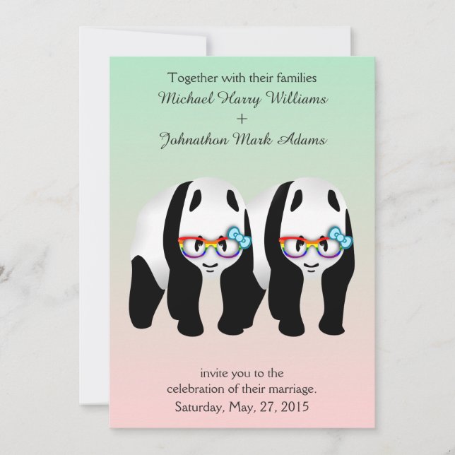 Invitation Cute Gay Pandas Arc-en-ciel porter lunettes Invita (Devant)