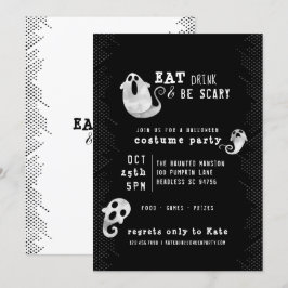 Invitation Cute Ghost Eat Drink Be Effrayant Costume Hallowee