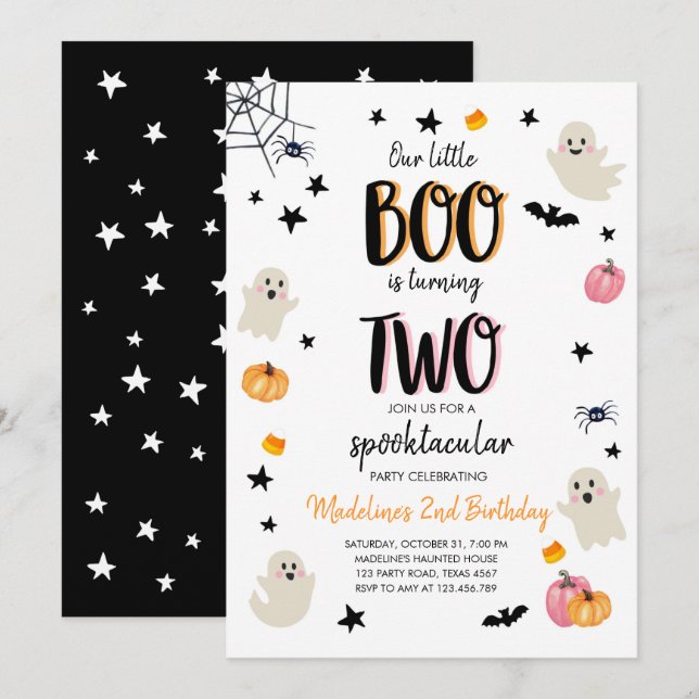 Invitation Cute Ghost Halloween 2e Anniversaire Fête Invitati (Devant / Derrière)