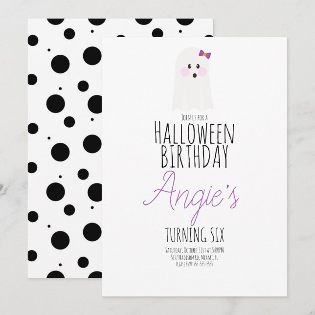 Invitation Cute Ghost Halloween Anniversaire fête (Devant / Derrière)