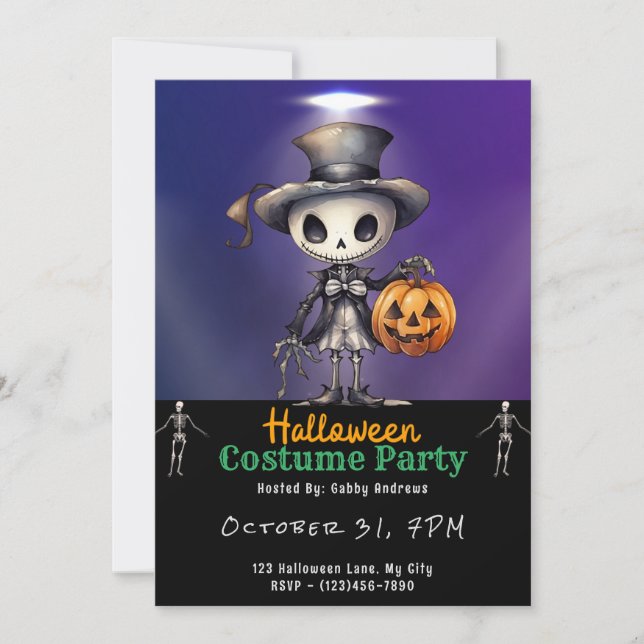 Invitation Cute Ghoul en haut Chapeau et Cravate Bow Hallowee (Devant)