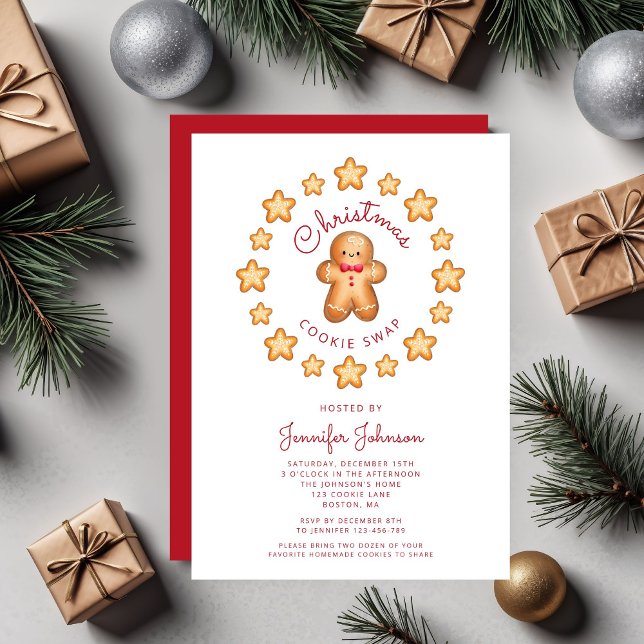 Invitation Cute Gingerbread Homme Noël Cookie Swap (Cute Gingerbread Man Christmas Cookie Swap Invitation)