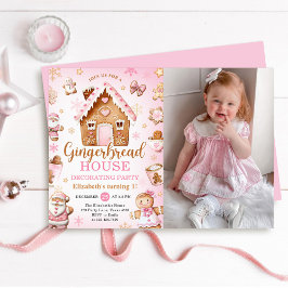Invitation Cute Gingerbread House Decorating Birthday Photo