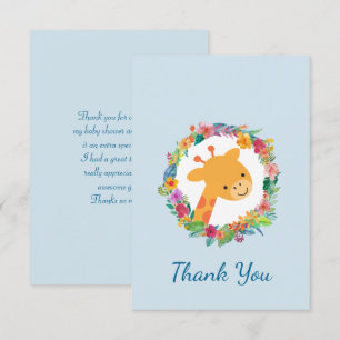 Invitation Cute Giraffe avec Merci Floral Wreath Party