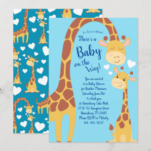 Invitation Cute Giraffe Baby shower Blue Boy