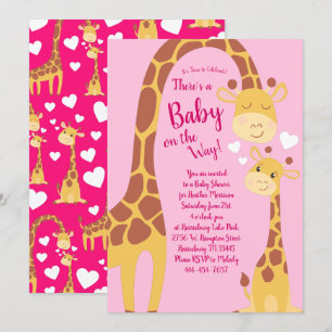 Invitation Cute Giraffe Baby shower fille rose
