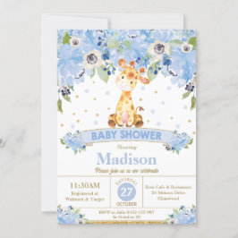 Invitation Cute Giraffe Blue Floral Boy Baby shower