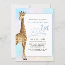 Cute Giraffe Boy 1er anniversaire Bleu