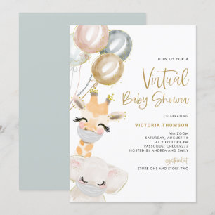 Invitation Cute Giraffe et Elephant Baby shower virtuel
