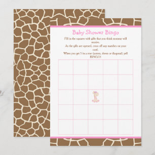 Invitation Cute Giraffe Girl Baby shower rose Bingo