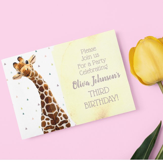 Invitation Cute Giraffe Safari animal sauvage troisième anniv (Créateur téléchargé)