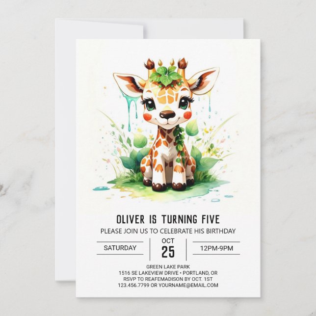 Invitation Cute Giraffe Safari Odyssée Anniversaire (Devant)