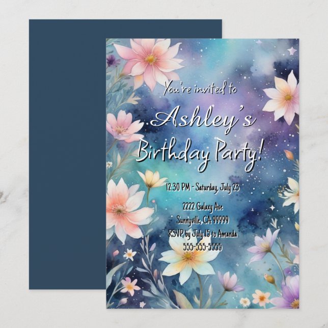 Invitation Cute Girl'espace et la fête d'anniversaire à thème (Devant / Derrière)