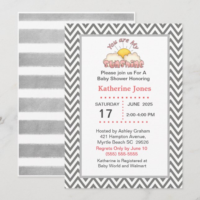 Invitation Cute Girls You Are My Sunshine Baby shower (Devant / Derrière)