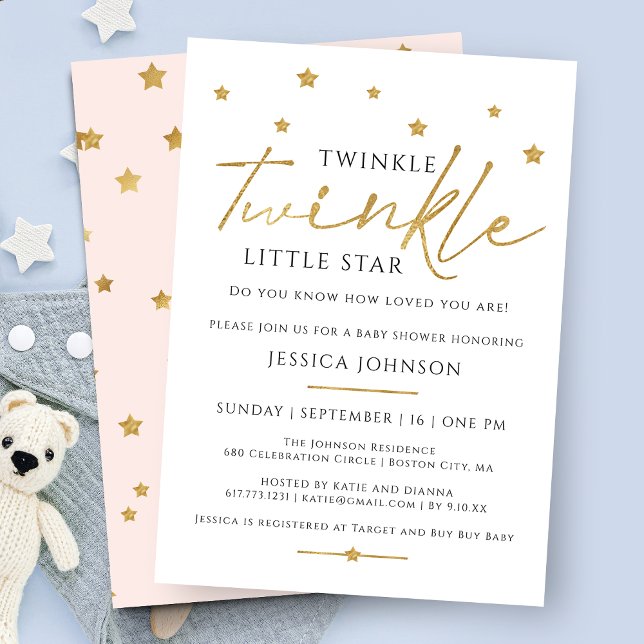 Invitation Cute Gold Twinkle Twinkle Little Star Baby shower (Créateur téléchargé)
