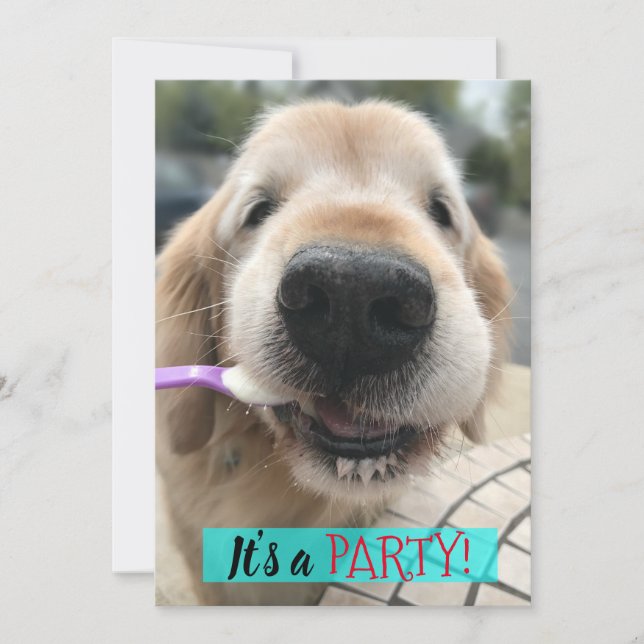 Invitation Cute Golden Retriever Manger Ice Cream Party (Devant)