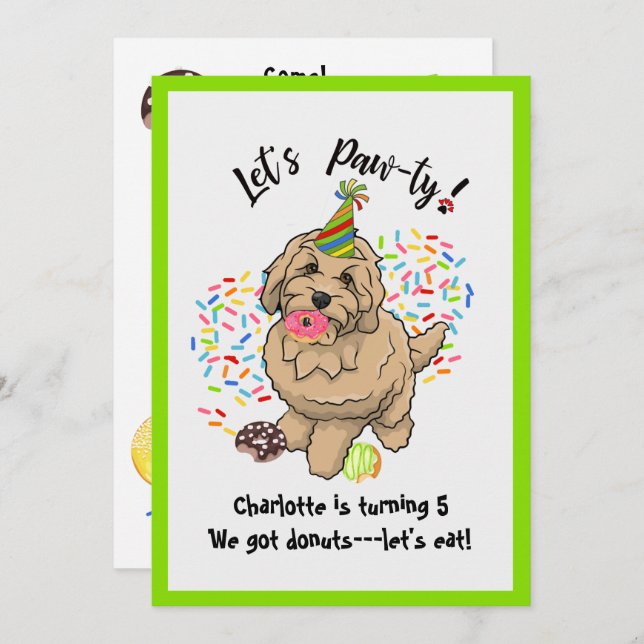 Invitation Cute Goldendoodle Chien Anniversaire Fête Invitati (Devant / Derrière)