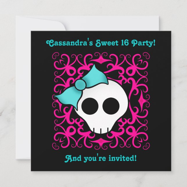 Invitation Cute gothic skull (Devant)