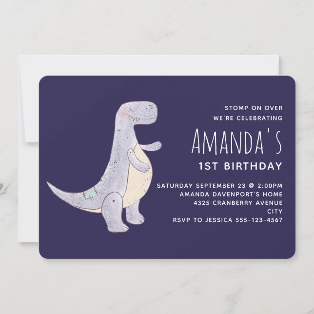 Invitation Cute Gray Tyrannosaure Rex Dinosaur Toy (Devant)