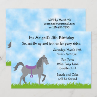 Invitation Cute Grey Horse Pony Rides Cheval Anniversaire