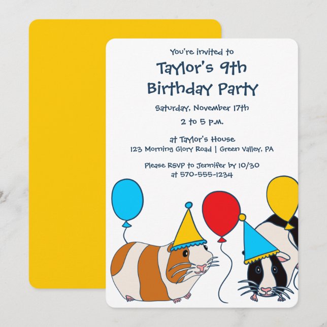 Invitation Cute Guinée Cochon et ballons fête d'anniversaire (Devant / Derrière)