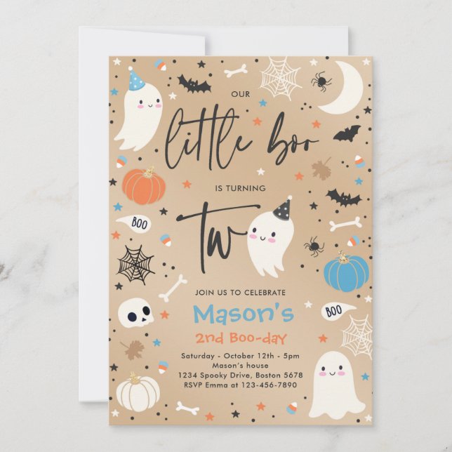 Invitation Cute Halloween Ghost Little Boo 2e fête d'annivers (Devant)