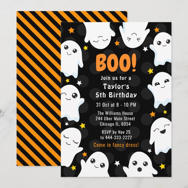 Invitation Cute Halloween Ghosts Birthday Party (Devant / Derrière)