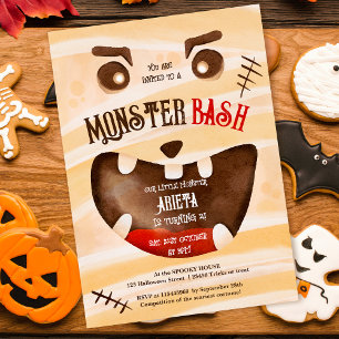 Invitation Cute Halloween monster bash 2e anniversaire