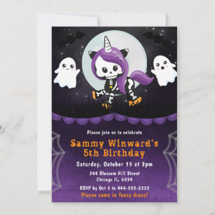 Invitation Cute Halloween Unicorn et Fantômes Anniversaire