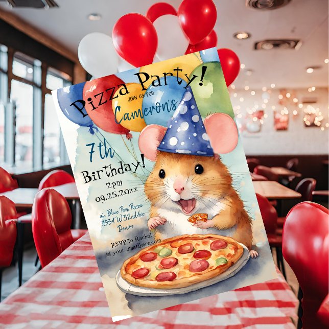 Invitation Cute Hamster Anniversaire Pizza Party (Créateur téléchargé)