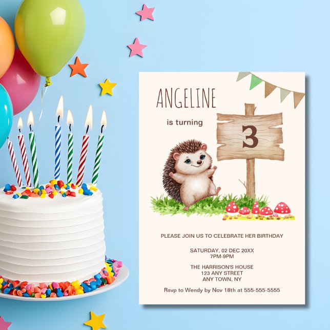 Invitation Cute Happy Happy Hedgehog Champhroom Anniversaire (Créateur téléchargé)