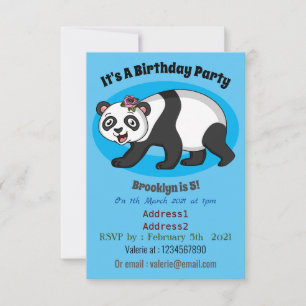 Invitation Cute happy panda bear with flower cartoon