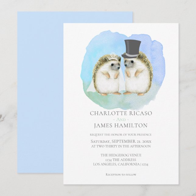 Invitation Cute Hedgehog Couple Mariage Personnalisé (Devant / Derrière)