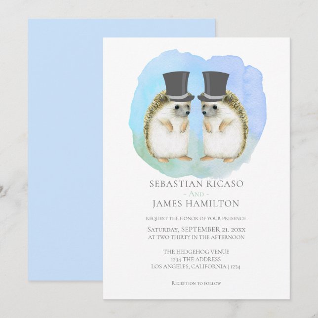 Invitation Cute Hérisson Deux Chambres Gay Couple Mariage (Devant / Derrière)