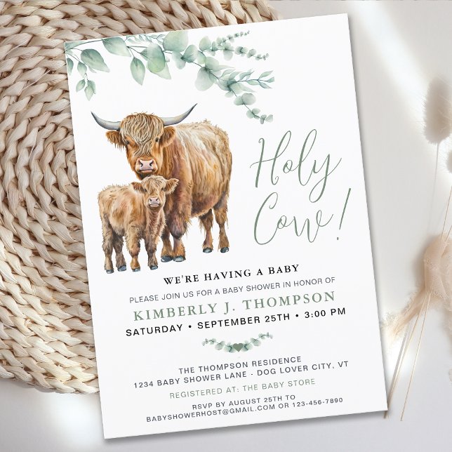 Invitation Cute Highland Végétation Vache Baby shower Eucalyp (Créateur téléchargé)
