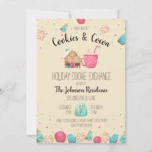 Invitation Cute Holiday Cookie Exchange Cookie & Cocoa Party