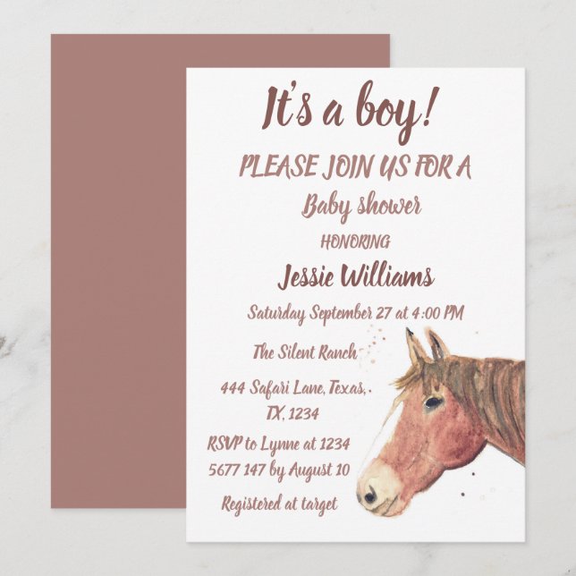 Invitation Cute Horse Boho Ranch Baby Boy Western Pony Invita (Devant / Derrière)