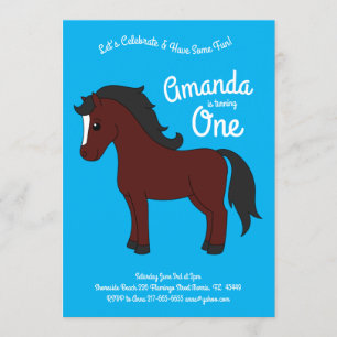 Invitation Cute Horse Enfants 1er anniversaire Fête bleue