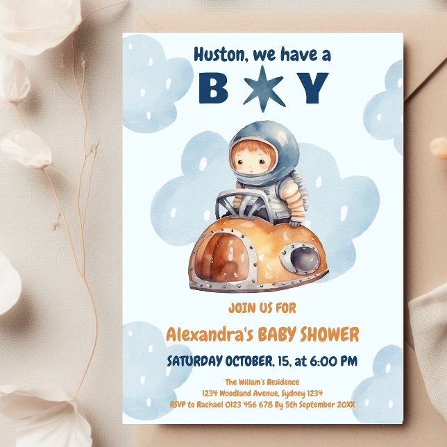 Invitation Cute 'Houston nous avons un garçon' Baby shower sp (Créateur téléchargé)