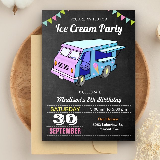 Invitation Cute Ice Cream Camion fête d'anniversaire (Créateur téléchargé)