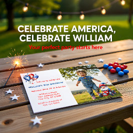 Invitation Cute Independence Gnome Birthday Photo