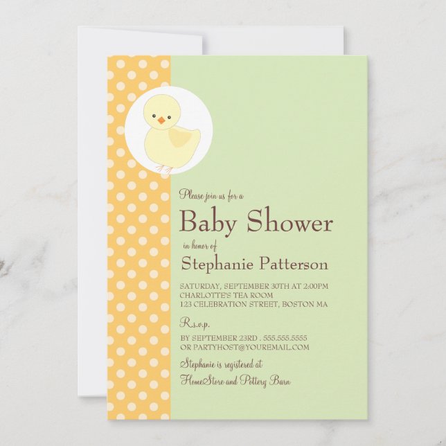 Invitation Cute Jaune Polkadot Baby shower Tea Party (Devant)