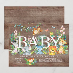 Invitation Cute Jungle Animal Girl Baby shower garçon Invitat